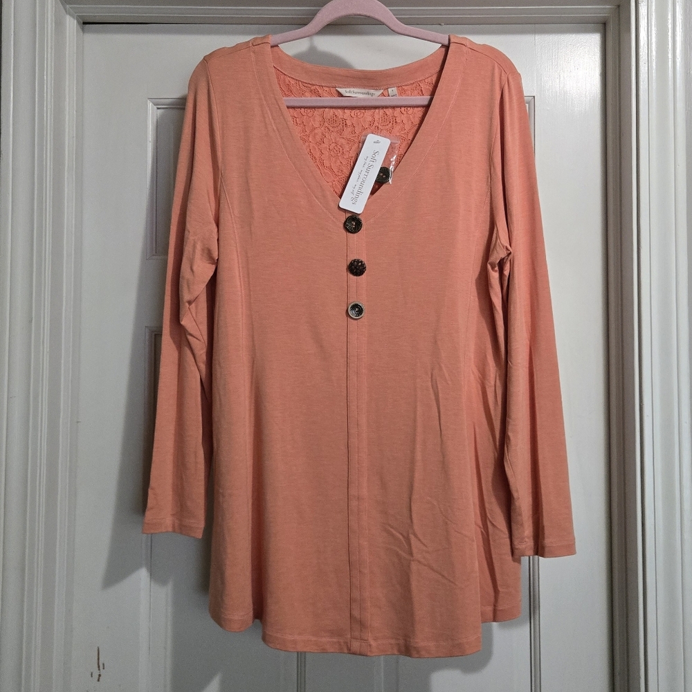 Soft Surroundings Maddalena Tunic Button V neck Long Sleeve Top Large